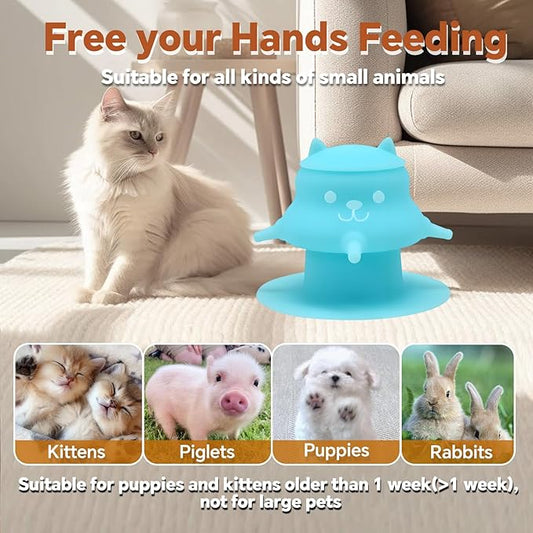 Puppy Milk feeders for Nursing, Puppy Milk Water Bowl, 4 Nipples Silicone Pet Feeding Station, 230ml Feeder Bowl for Kittens, Puppies (Blue)