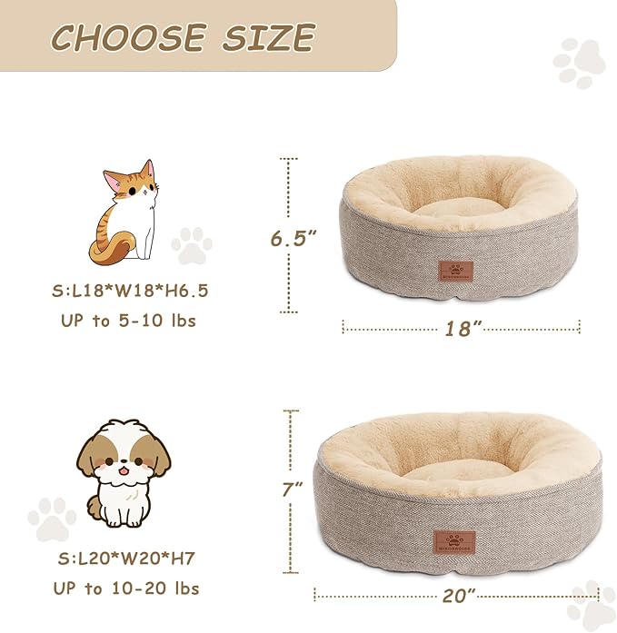 Cat Beds for Indoor Cats,Kitten Bed,Dog Bed for Extra Small Dogs Breeds,Puppy Kennel Bed, Comfy Durable Pet Sleeping Bed, Washable Roun Cat Bed & Non-Slip Bottom, Size 18"L x 18"W x 6.5"Th