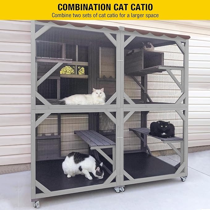 Cat House Outdoor Catio for Catis Mobile Enclosures on Wheels Large Cat Cage with Waterproof Cover,Resting House,62.8"