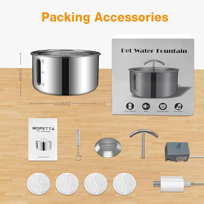 Cat Water Fountain, Large Capacity Stainless Steel Pet Water Fountain for Cats Inside,3.6L/121oz Automatic Dog Dispenser Water Bowl, Multiple Pets Water Fountain