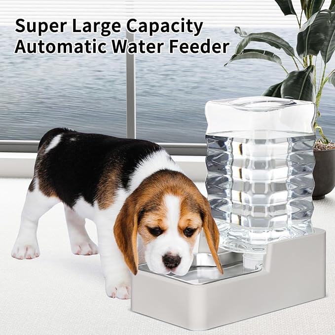 RIZZARI Stainless Steel Pet Water Feeder: 7L Automatic Leak-Proof Gravity Dispenser for Cats Dogs Indoor Outdoor Use(Beige Without Filter,7L)