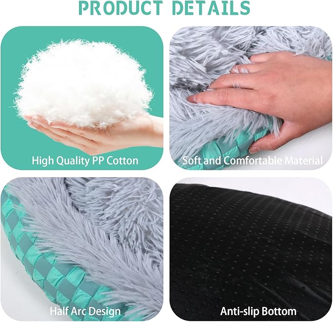 Cat Bed Hooded Plush Nest with Self-Warming Cozy Cave, Calming Anti-Anxiety Pet Bed for Indoor Cats & Small Dogs, Removable Washable Cover & Waterproof Bottom - Gray