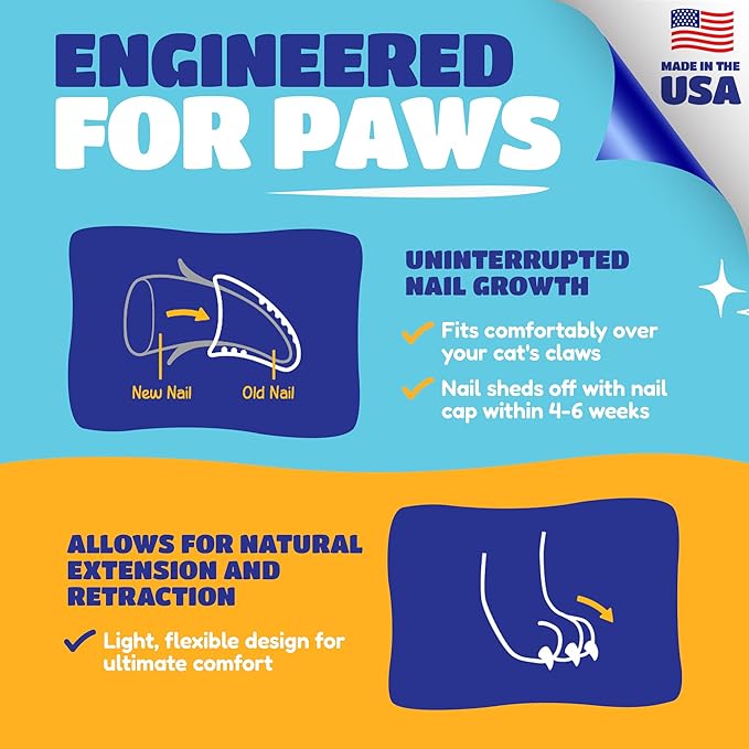 Soft Claws Cat Nail Caps for Large Cats – (40 Caps, Clear) - Made in USA - Veterinarian-Developed | Protects Furniture & Skin - Easy to Apply, Long-Lasting Anti-Scratch Soft Cat Claw Covers