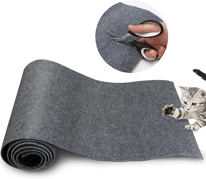 Cat Scratch Mat 120"x15.8",Cat Scratch Carpet Trimmable Self-Adhesive Cat Scratch Pad,Decorative Cat Tree Shelf,Cat Wall,Cat Scratching Post,Cat Couch Protector(Grey)