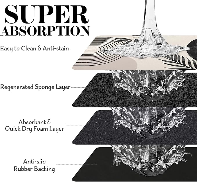 Dog Food Mats for Floors Super Absorbent, Pet Cat Food Mat - Non Slip Dog Bowl Mats for Food and Water, Eco-Friendly Boho Dog Placemats Feeding Mat