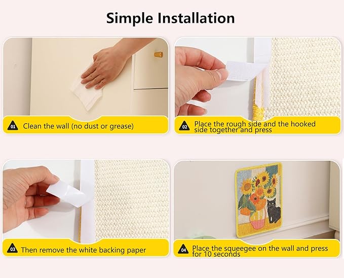 Sisal Cat Scratching Mat β Anti Scratch Furniture Protector for Walls, Couches, Cabinets, Doors & Carpet, 15x11.8 Inch, Shedding-Resistant Cat Scratcher with Hook and Loop Fastener (Night River)