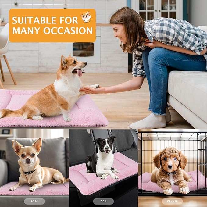 Reversible Dog Bed Mat with Plush and Corn Velvet,Soft Warm Pet Cushion, Dual Purpose Washable Sleeping Mattress Bed for Small Medium Large Dog and Cat XB004 (30"x20", Pink)