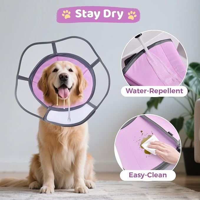 Soft Dog Cone Collar After Surgery Recovery,Adjustable E-Collar with Removable Shield,Lightweight,Breathable Anti-Licking Protective Cone for Large,Medium,Small Pets (Rose Pink, L (Neck:15.5''-19''))