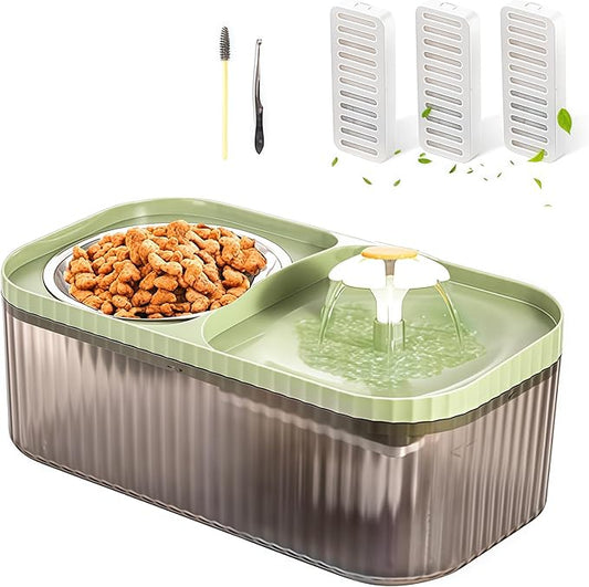 Marchul Cat Water Fountain and Stainless Steel Food Bowl, 100oz/3L Super Quiet Automatic Pet Water Dispenser with Smart Pump and 3 Replacement Filters for Cats and Small Dogs, Green