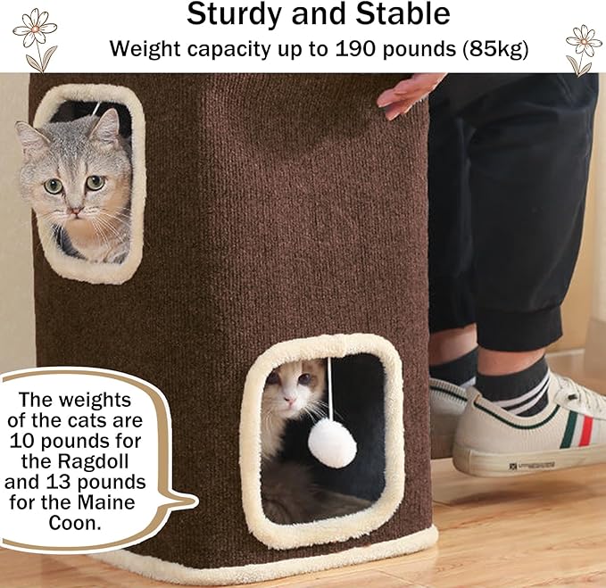 Empet Cat House for Indoor Cats Beds, Multi-Level Cat Condo, Foldable Cat Cave Coffee, 3L