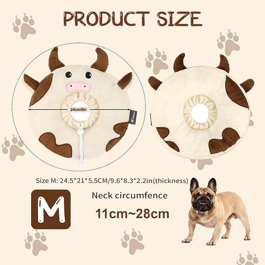 Adjustable Cat Collar Soft to Stop Licking After Surgery for Kitten, Alternative to Cone of Shame, Donut Cone for Cats, Pet Elizabethan Collar (Cow, Medium)