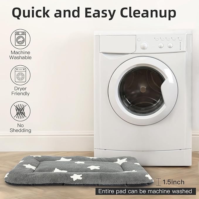 Mora Pets Dog Crate Pad Kennel Bed Crate Mat for Small Dogs Washable Cute Star Pet Bed for Dog Cage Ultra Soft Flat Puppy Cat Kitten Pillow Cushion for Sleeping Anti-Slip Grey 24 x 18