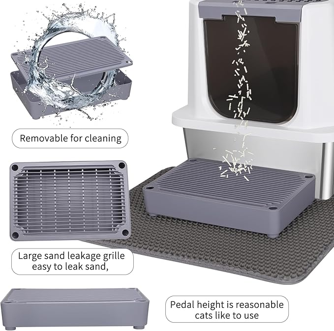 RIZZARI Stainless Steel Cat Litter Box, Odorless Enclosed Litter Box with Top Holes, Large Litter Pan for Small to Large Sized Cats (Light Gray, 23.8" L*15.9" W*16.1" H)