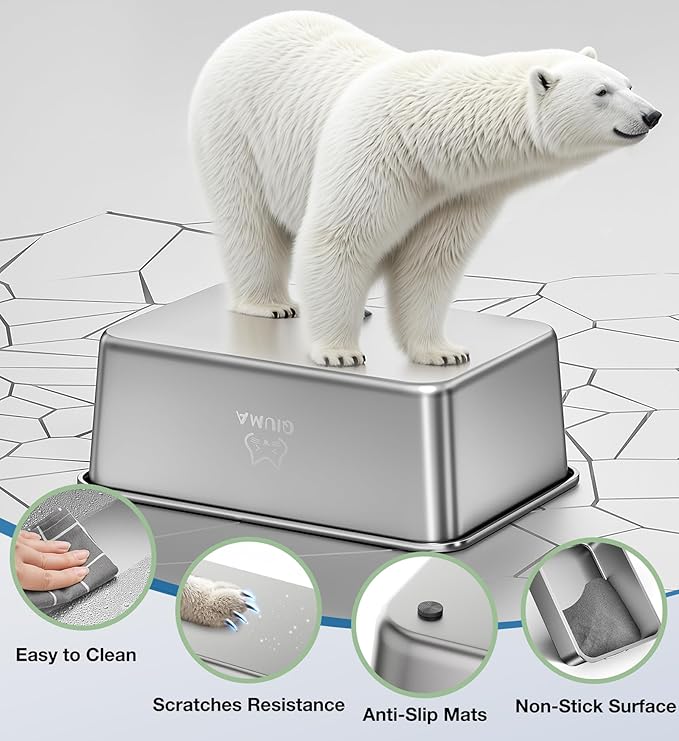 Stainless Steel Litter Box with Handle, Large Metal Cat Litter Box with High Sided for Big and Small Cats, Kitty Litter Boxes, Non-Stick, Easy to Clean, Odor-Free, Cat Toilet,Litterbox