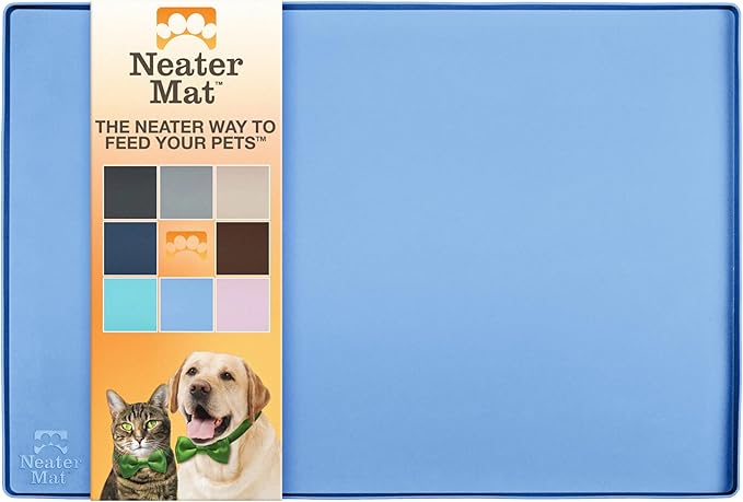 Neater Pet Brands Neater Mat Pet Mats for Food and Water, Cat & Dog Bowl Mat Waterproof Silicone, Feeding Tray, Dog Food Mats for Floors, Placemat w/Raised Edge for Under Bowls, 32" x 24", Light Blue