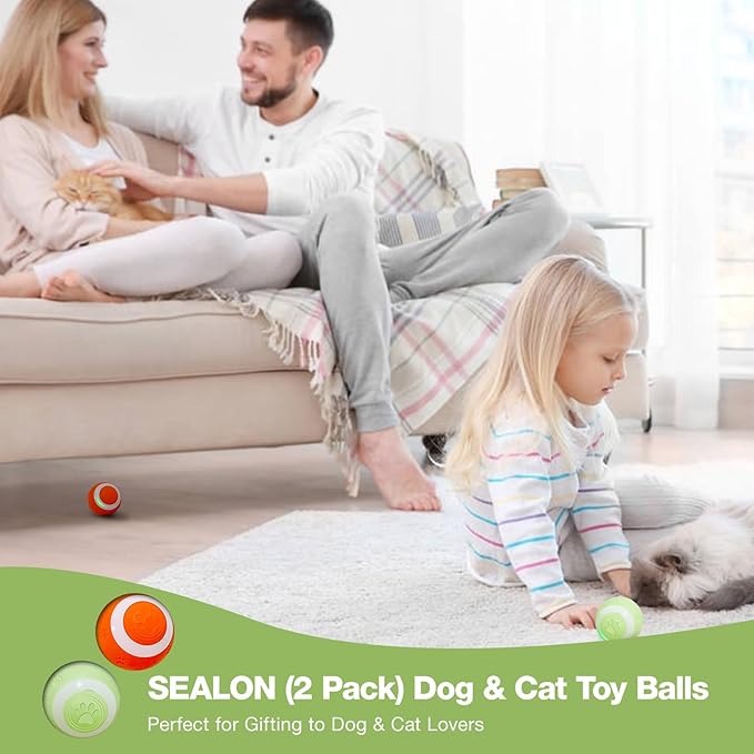 SEALON Electric Interactive Cat Toy Ball(2 Pack) Indoor Cat Play Ball, Suitable for Cats Over 6 Months for Exercise, Weight Loss, and Fun