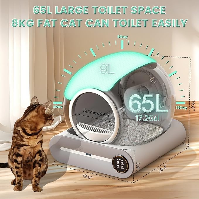 Self Cleaning Litter Box, Automatic Cat Robot for Multiple Cats, Large Litter Box with 3 Rolls Waste Bags Liners, App Control, Negative ion Deodorization
