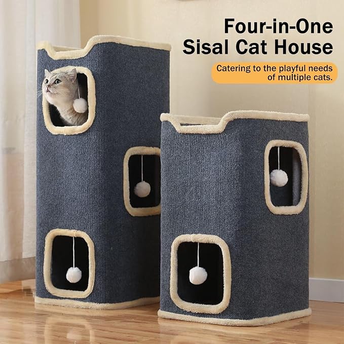 Cat House for Indoor, Multi-Level Cat Condo Foldable Cave Bed (2-Level)