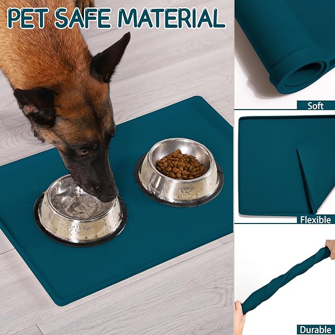 MateeyLife Silicone Cat & Dog Food Mat for Floors Waterproof, Anti-Slip Dog Bowl Mats for Food and Water, Pet Feeding Mats with Lip to Prevent Spills, Pet Placemat for Messy Drinkers to Protect Floors