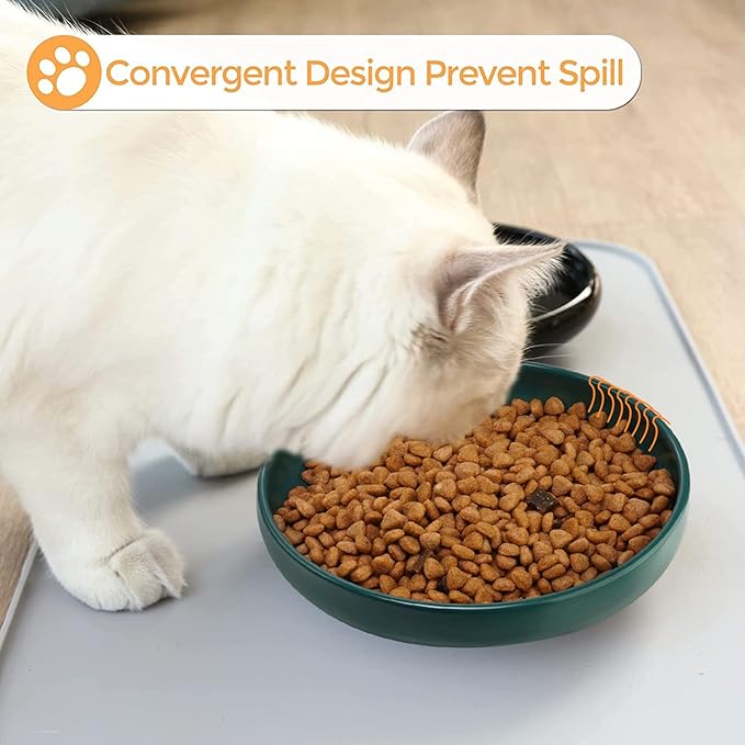 Ceramic Cat Bowls,Shallow Cat Dishes for Food and Water, 6 inch Matte Finish Wide Cat Food Bowl,Whisker Fatigue Free Pet Puppy Kitten Bowl Set of 3,Dishwasher Safe