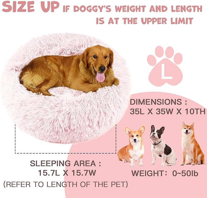 Himax Dog Beds for Large Dogs, Comfort Dog Bed with Blanket Attached, Calming Anti-Anxiety Fluffy Dogs Beds Washable (20"/26"/35") Pink