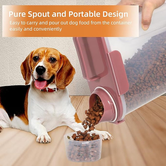 5-7Lbs Cat Dog Storage Container, Portable Pet Food Containers with Upgraded Large Spout and Cup, Small Animal Kibble Dispenser for Bird Seed, Oatmeal, Rice, Flour (2, Pink+Lake Blue, 5L)