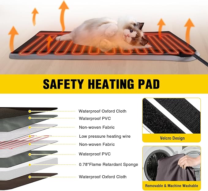 Aivituvin Heated Cat House for Outside with Insulated Liner in Winter, Weatherproof Outdoor Cat House with Anti-Bite Cable, Wooden Kitten Condo for 1-4 Cats