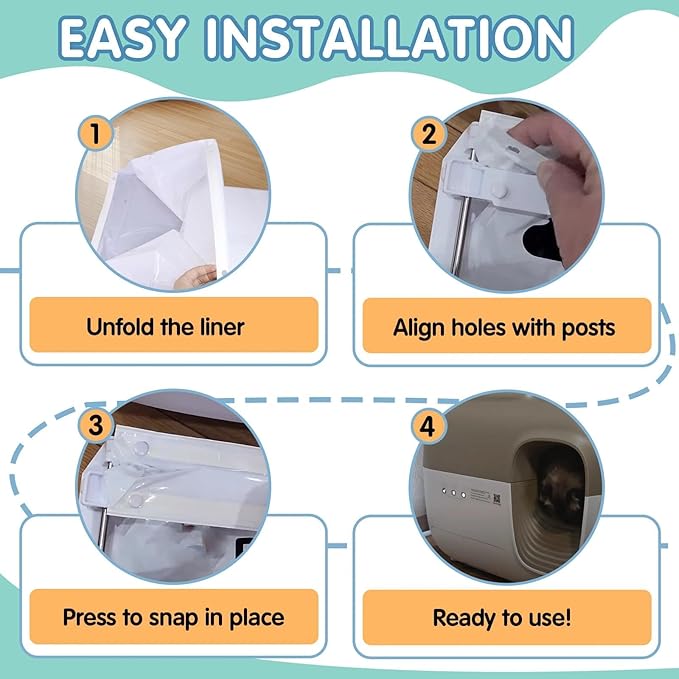 60Pcs Cat Litter Box Liners for PetSnowy SNOW+ Automatic Cat Litter Box, Tear & Leak Resistant Self-Sealing Waste Drawer Liner Bags