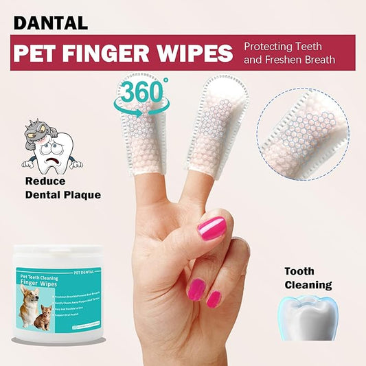 Pet Tooth Cleaning Finger Wipes (50Pcs),Dog Teeth Cleaning Wipes,Dog Dental Cleaning Finger Sleeves,Reduces Plaque & Freshens Breath,Freshens Breath, Safe and Natural