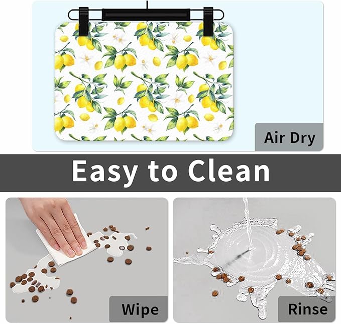 Tropical Lemon Leaves Dog Food Mat Absorbent Bowl Mats No Stains Quick Dry Waterproof Pet Cat Placemats for Food and Water, 30x45cm