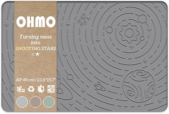 OHMO Dog Food Mat, Silicone Waterproof Cat Food Mat, Non-Skid Spill Proof Pet Feeding Mat for Food and Water, Easy to Clean Dog Placemat(Grey, 23.6" x 15.8")