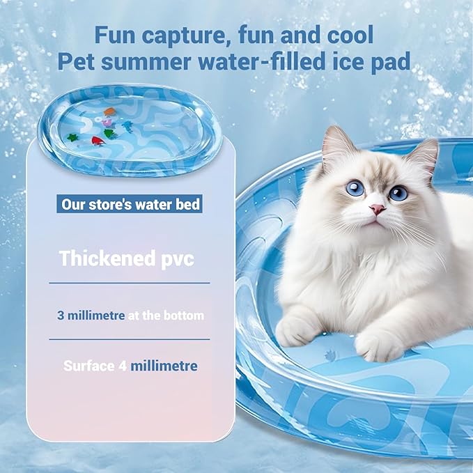 DHorse Pet Water Bed,Thickened Sensory Water Playmat for Dogs Cats with Fish Toys,Cooling Mat,Puncture Proof Cooling Mat,Washable Inflatable Playmat,Summer Indoor Interactive Pet Toys (Blue B,Medium)