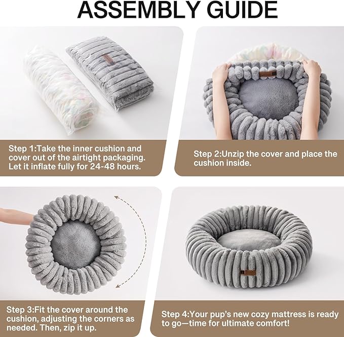 MEWOOFUN Donut Dog Beds for Small Dog, Calming Bed Round Cute Puppy Bed with Non-Slip Bottom, Fluffy Washable Pet Bed for Puppy and Kitten (Grey, S (25x25x7))