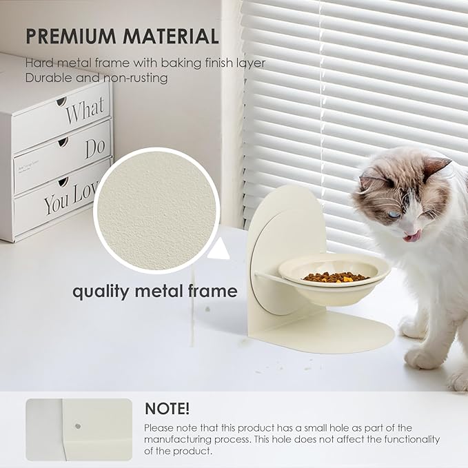 Adjustable Elevated Cat Bowl, Tilted Ceramic Cat Food Bowl with Metal Stand for Indoor Cats, Non-Spill & Non-Slip Raised Pet Feeder