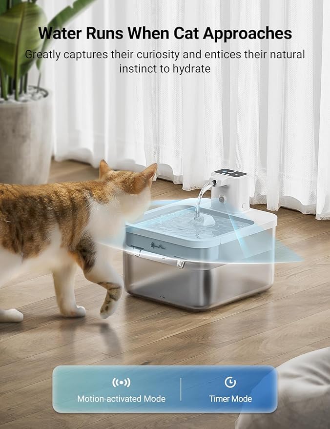 DownyPaws Battery Operated Cat Water Fountain, 84oz/2.5L Fursink Wireless Pet Water Fountain for Cats Inside, Automatic Dog Water Dispenser with Motion Sensor, Ultra Quiet Pump, BPA-Free, White