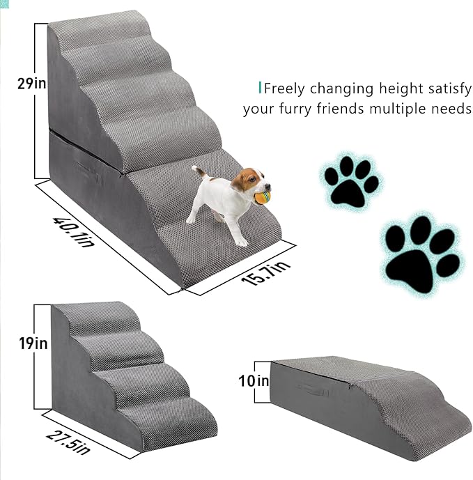 Dog Steps for Beds 30 inches Tall, 35D High Density Foam Dog Stairs for High Bed 28-30 inches, Non-Slip Bottom 6-Step Dogs Ramp/Ladder Pet Steps for Small Elder Dogs/Cats, Grey
