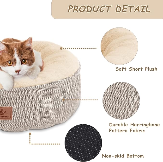 Cat Beds for Indoor Cats,Kitten Bed,Dog Bed for Extra Small Dogs Breeds,Puppy Kennel Bed, Comfy Durable Pet Sleeping Bed, Washable Roun Cat Bed & Non-Slip Bottom, Size 18"L x 18"W x 6.5"Th