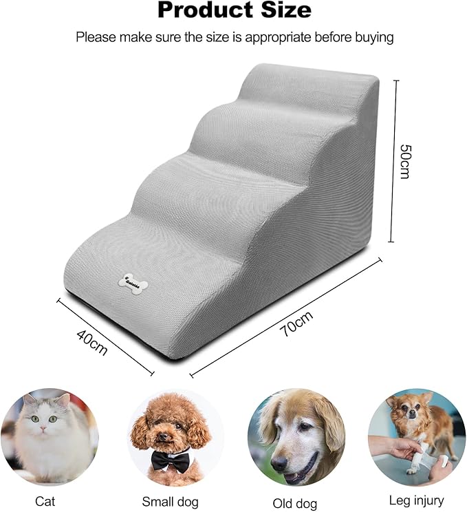 Dog Stairs, 4-Step Non-Slip Pet Ramp, High Resilience Sponge, Dark Blue
