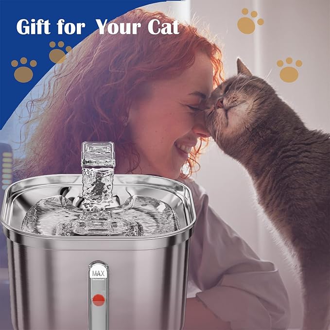 Cat Water Fountain, Stainless Steel Pet Water Fountain for Cats Inside, 3 Filters&Ultra-Quiet Pump, 2.2L/73oz Automatic Dog Dispenser Water Bowl, Multiple Pets Water Fountain