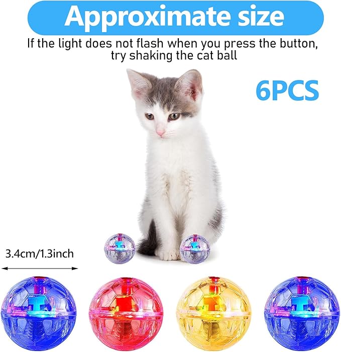 Sratte 6 Pieces Ghost Hunting Cat Ball Activated Cat Toy Motion LED Light Pet Balls Motion Dog Interactive Toys Pet Glowing Mini Running Exercise Supplies for Animals Activity(Clear)