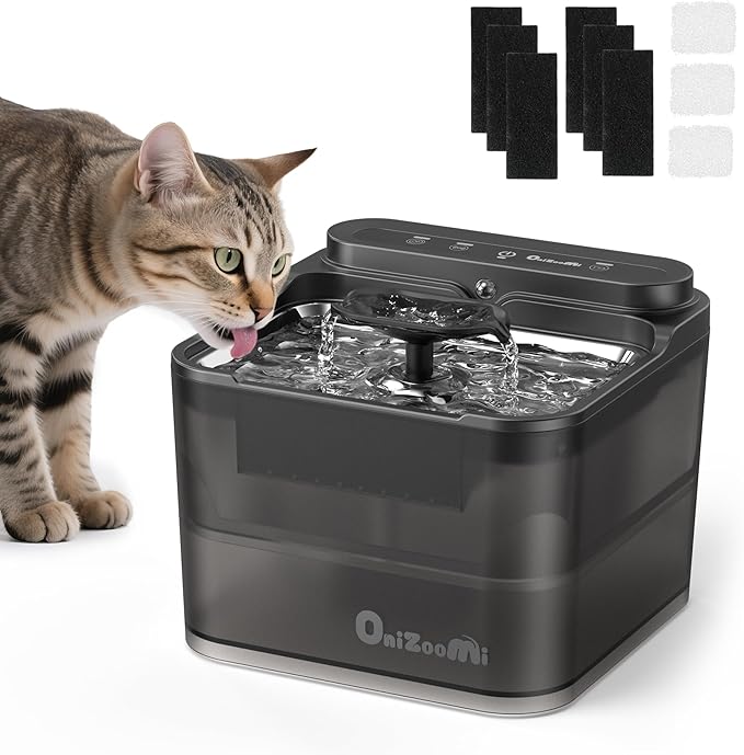 Pet Water Fountain for Cat and Dog - Rechargeable Battery Operated Automatic Water Dispenser 3L with Steel Dish and Replacement Filter - Quiet Wireless Auto Kitty Drinking Fountain