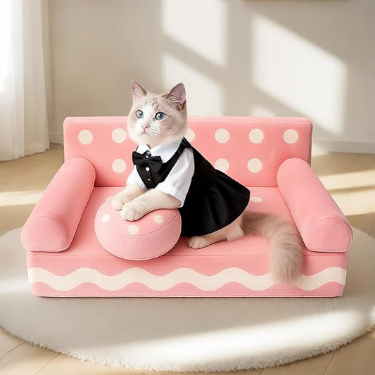 Cat Couch with Soft Pillow, Supportive Dog Couch, Cat Sofa with Removable Cover,Cute Cookies Shaped, 24 Inch