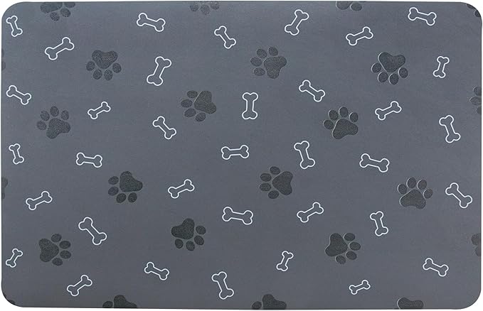 Pet Cat Dog Food Mat Non Slip Mat for Dog Water Bowl Mat Quick Dry Absorbent Cat Feeding Mat, 24 * 16.9 in, Dark Grey