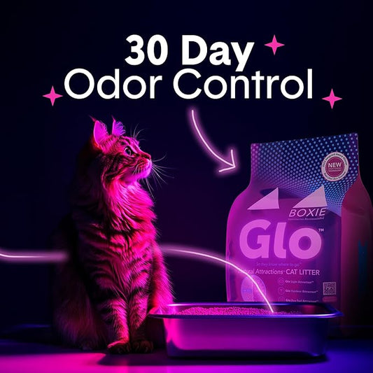 Boxie® Glo™ 30 Day Odor Control Clumping Clay Cat Litter, 40 lb, Multi-Cat, 99.9% Dust-Free, Low Tracking, UV Light Attractant, Superior Clumping for Easy Scooping
