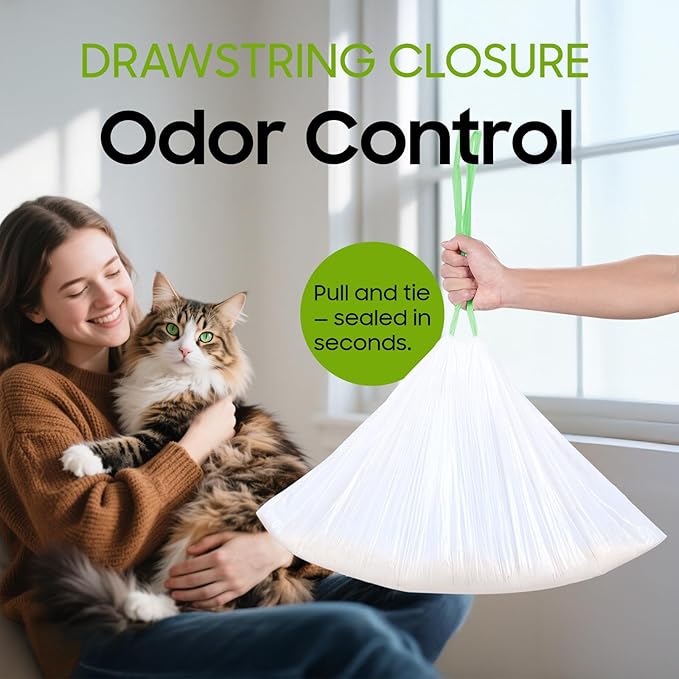 30 Count Cat Litter Box Liners, Drawstring Large/Jumbo Cat Litter Liner Bags For Litter Box, Heavy Duty Pre-Separated 36" x 16"