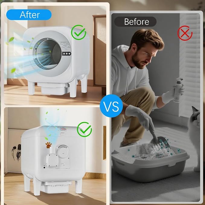 Self-Cleaning Cat Litter Box, Automatic Smart Litter Box with WiFi APP Control, Health Tracking & Odor Eliminator, Large Capacity for Multiple Cats, Safety Lock & Ultra-Quiet Operation