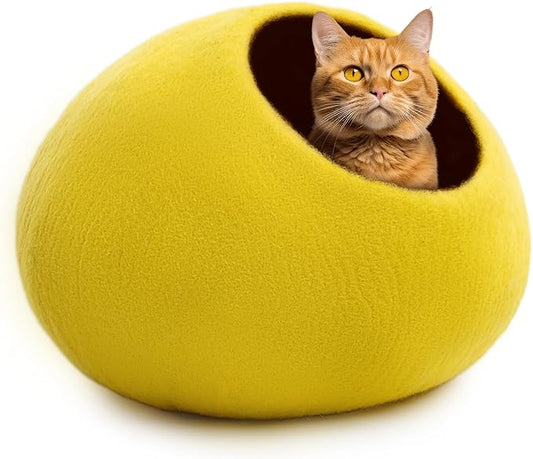 Woolygon Premium Wool Cat Cave Bed - Felt Cat Cave Handmade from 100% Merino Wool, Pet Friendly Felt Cat Bed for Indoor Cats and Kittens