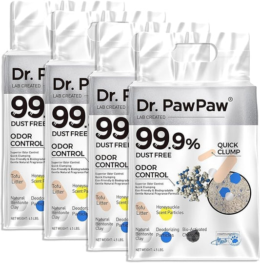 Tofu Cat Litter, Dr. PawPaw Clumping Cat Litter, Honeysuckle Scent 18 lb, Dust-Free Keep Kitty Tidy, Superior Odor Control Keep Step Fresh