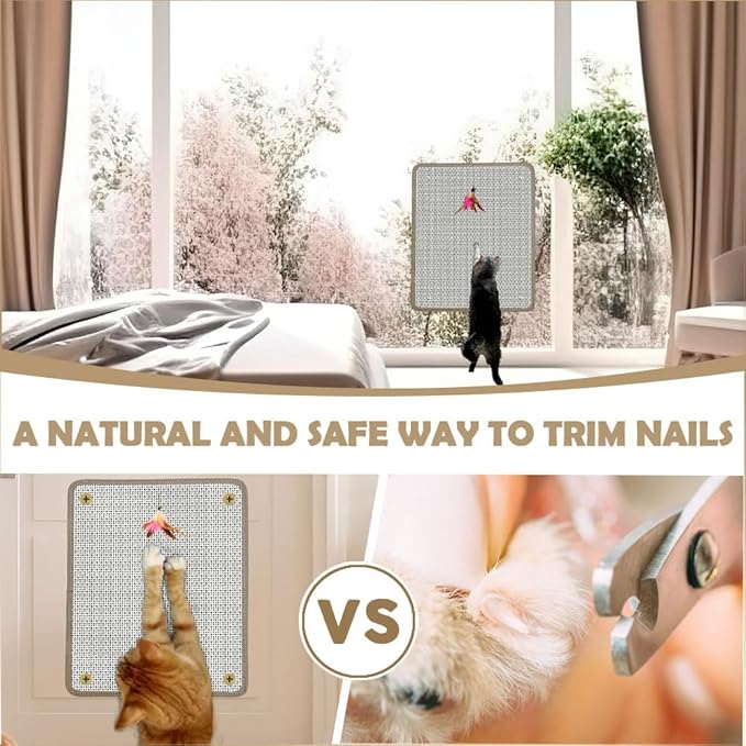 Sisal Cat Nail File & Scratching Pad - Wall Mount/Floor Cat Scratcher, Built-in 80-Grit Aluminum Oxide for Natural Nail Trimming, Protect Furniture (14.81"x11.12")