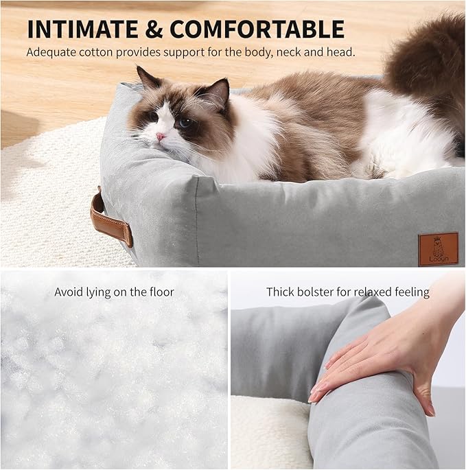 20In Dog Bed for Small Medium Sized Dogs and Cats - Washable Rectangle Puppy Bed for Indoor Outdoor, Cozy Pet Bed with Support Pillow & Non-Slip Bottom(Pale Grey, Small)